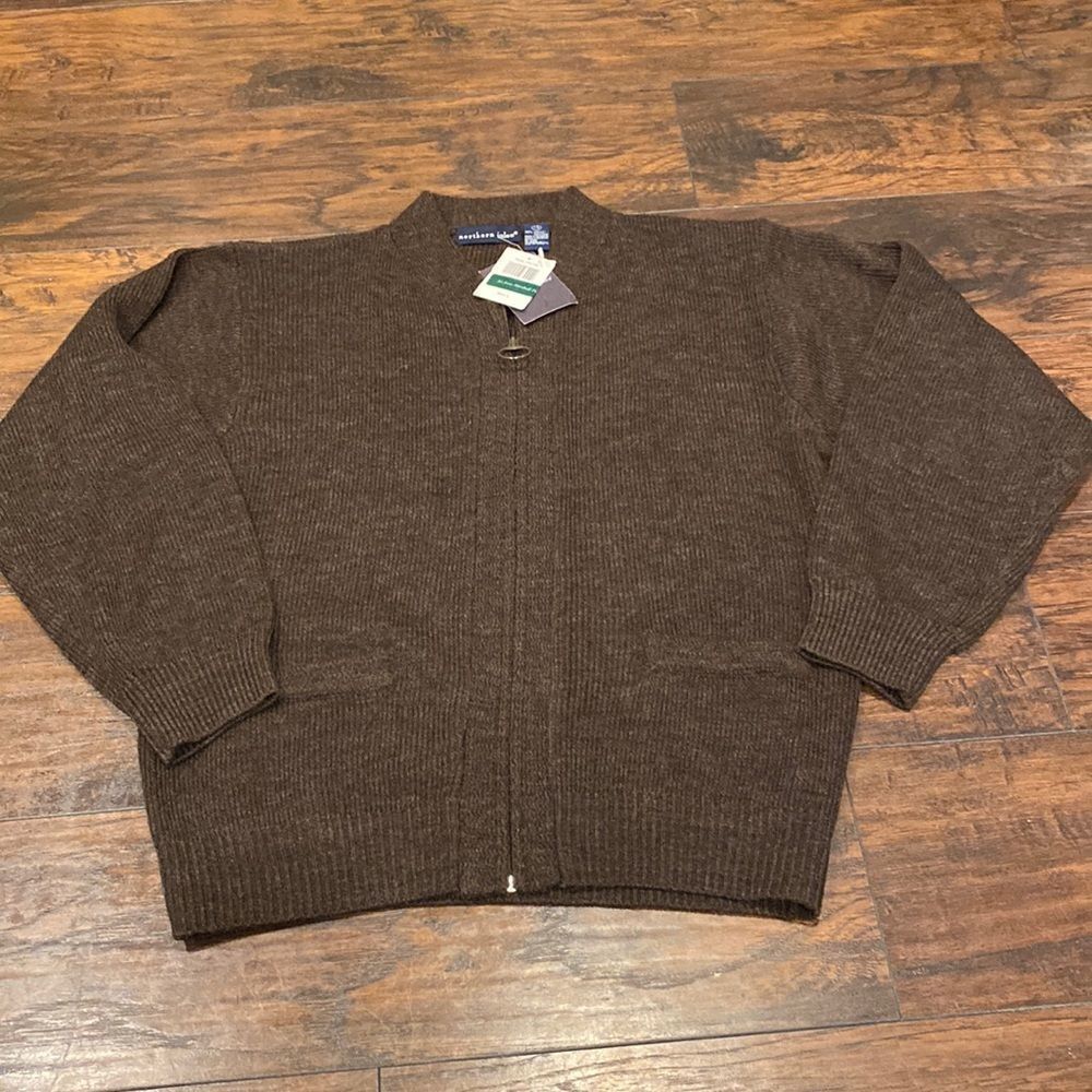 VTG Northern Isles brown sweater women size L full zip with front pockets NWT